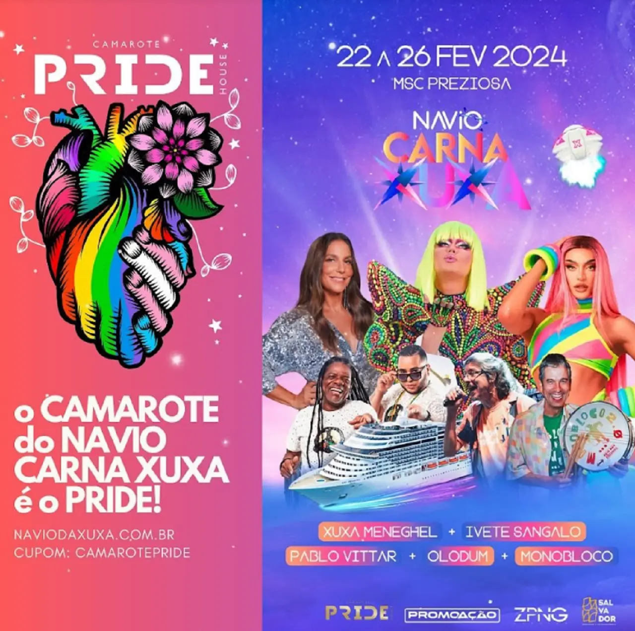 Camarote Pride embarca com exclusividade no Navio da Xuxa