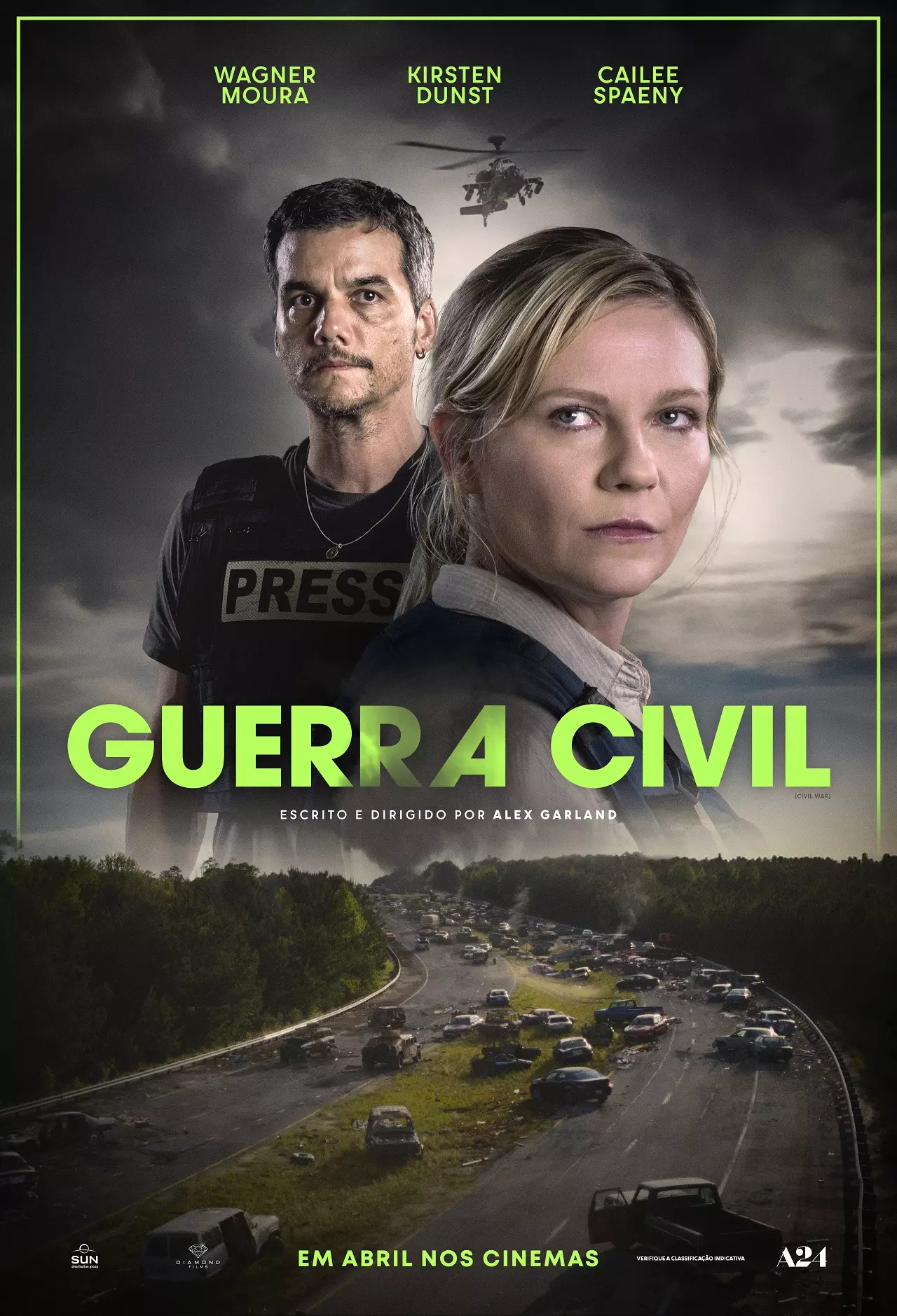 Diamond Films lança pôster oficial de 'Guerra Civil' , com Wagner Moura e Kirsten Dunst